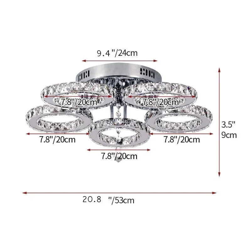 GreeLustr K9 Crystal Chandelier Three Ring Stainless Steel