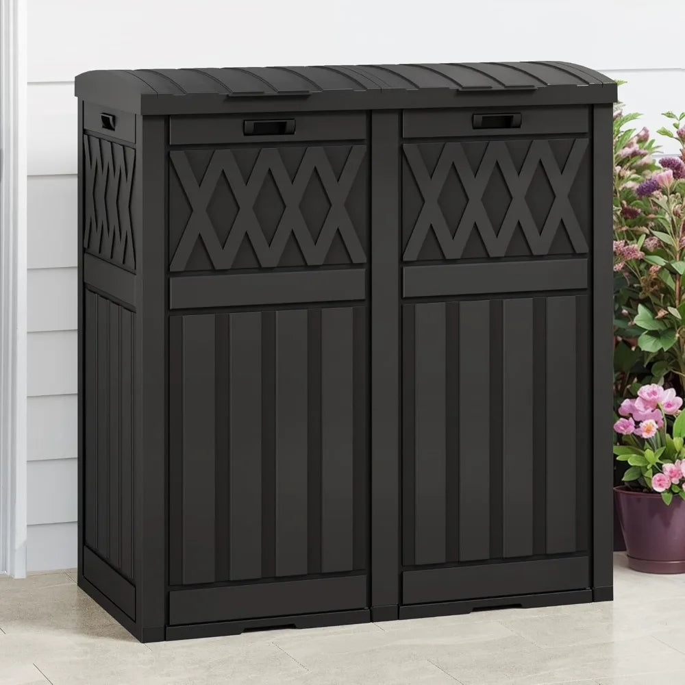 66 Gallon Double Bin Outdoor Trash Can With Tiered Lid