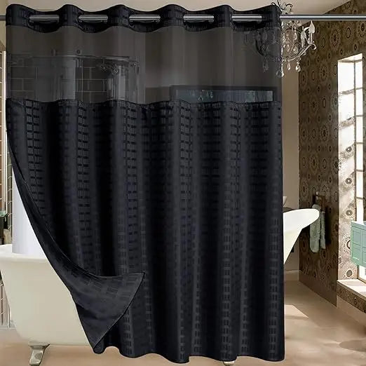 Checkblack Extra Wide Shower Curtain With Snap In Liner