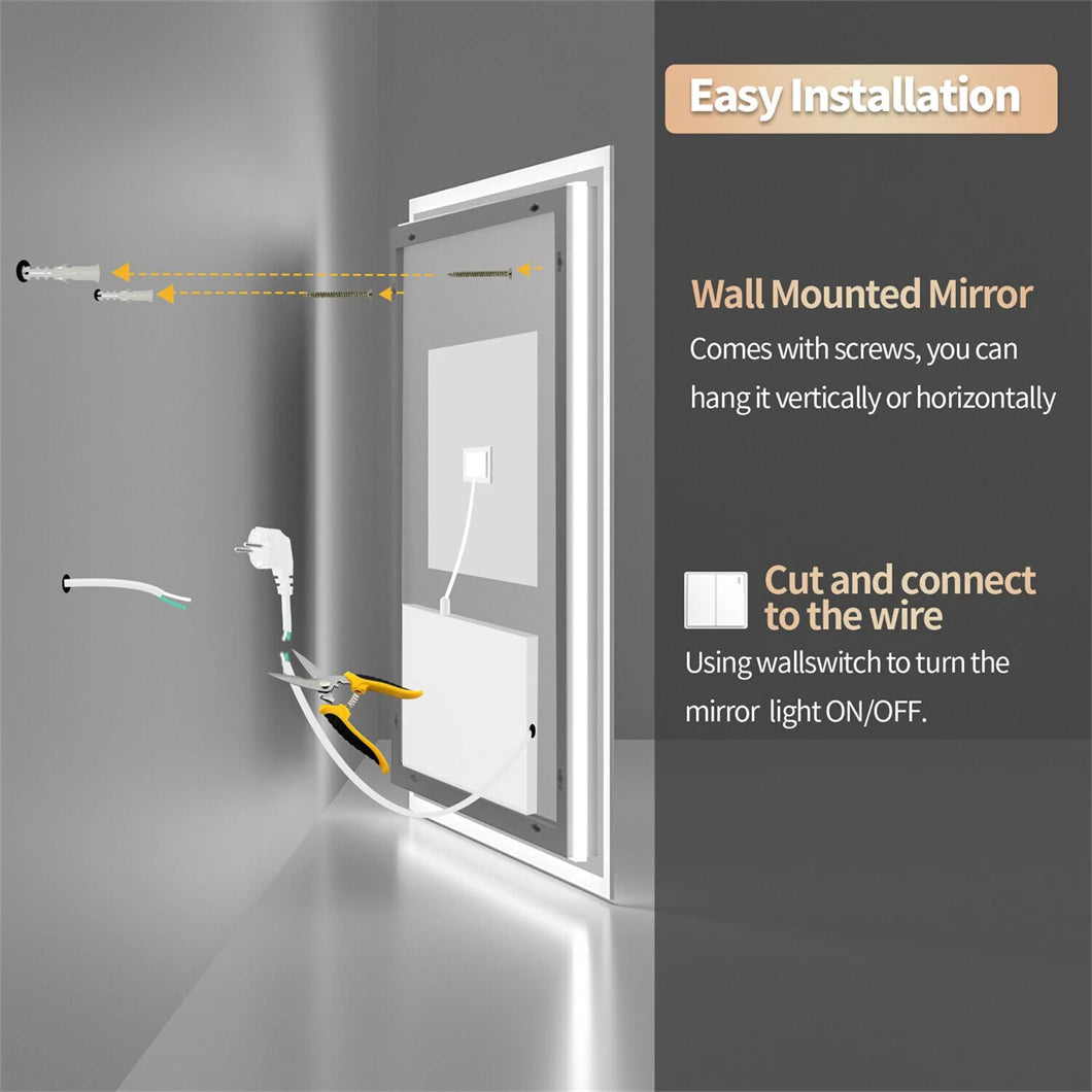 Borwart LED Bathroom Mirror Dimmable Backlit Wall Mounted