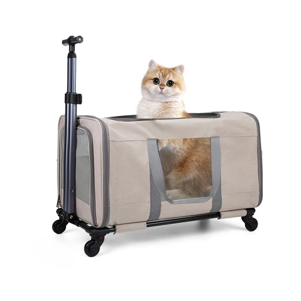 Cat Trolley For Two Cats With Ultra-Heavy-Duty Aluminum-Frame Wheels Travel-Ready