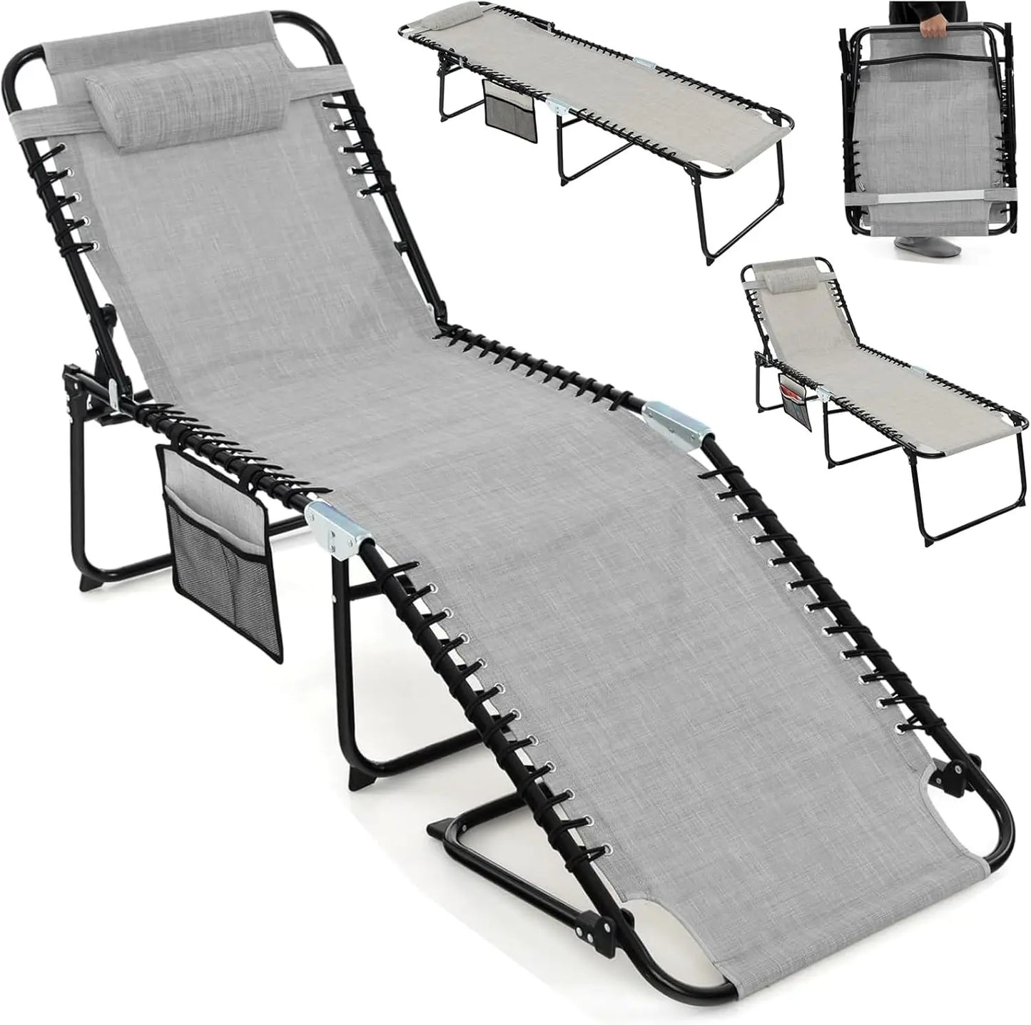 XMSJ Patio Lounge Chair Folding Tanning Chair With Headrest