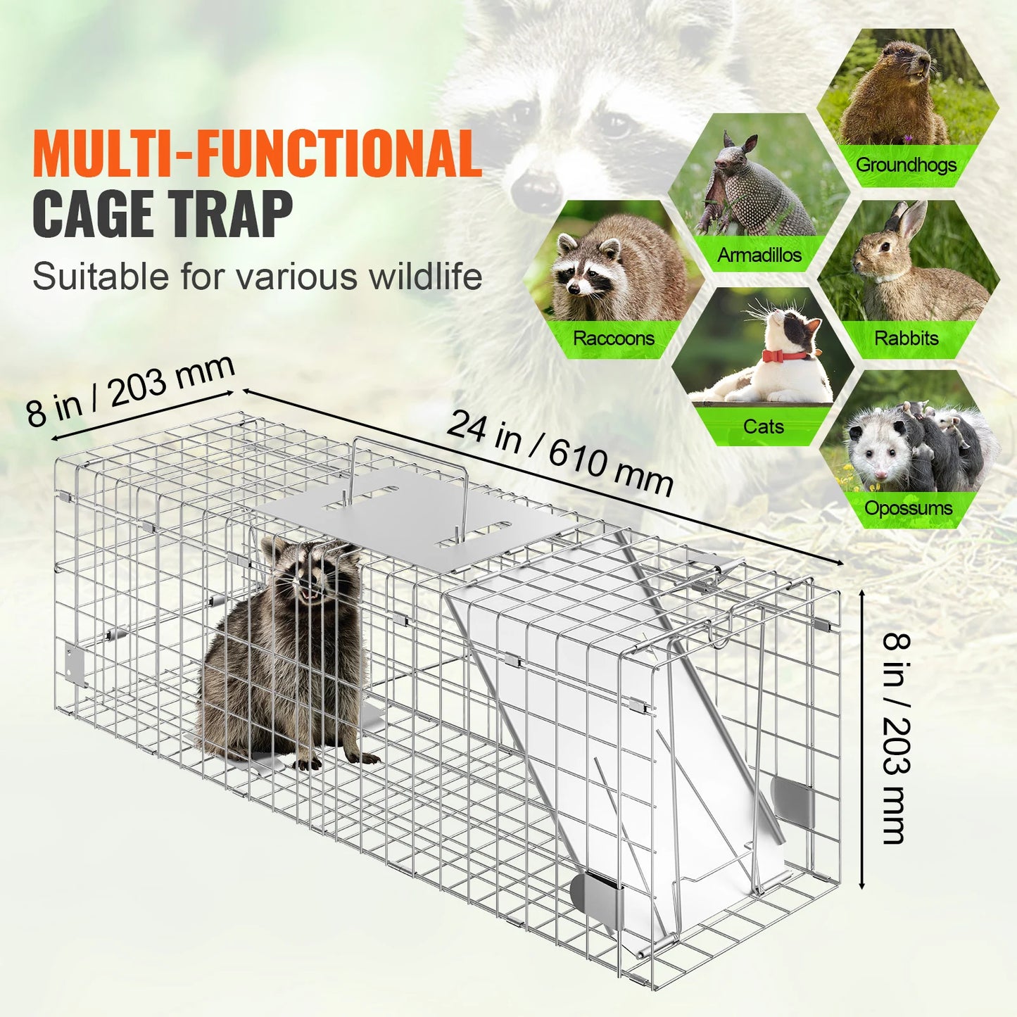 SucceBuy Foldable Live Animal Cage Trap with Handle for Cats