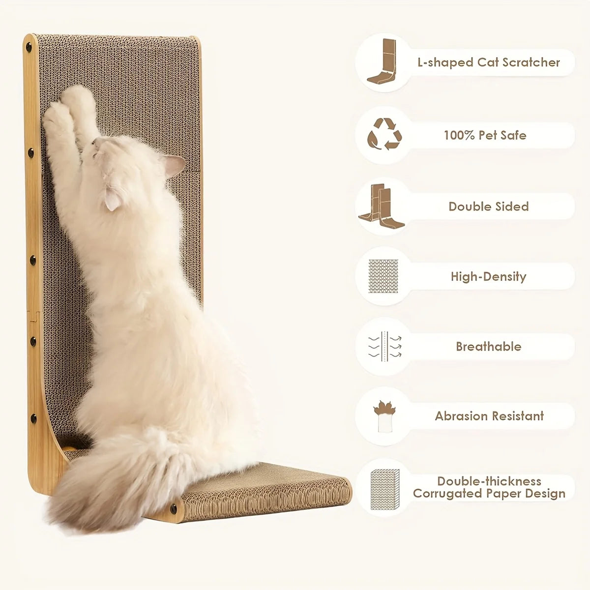 Cat Scratcher Board With Ball Toy Cardboard Vertical L Shape