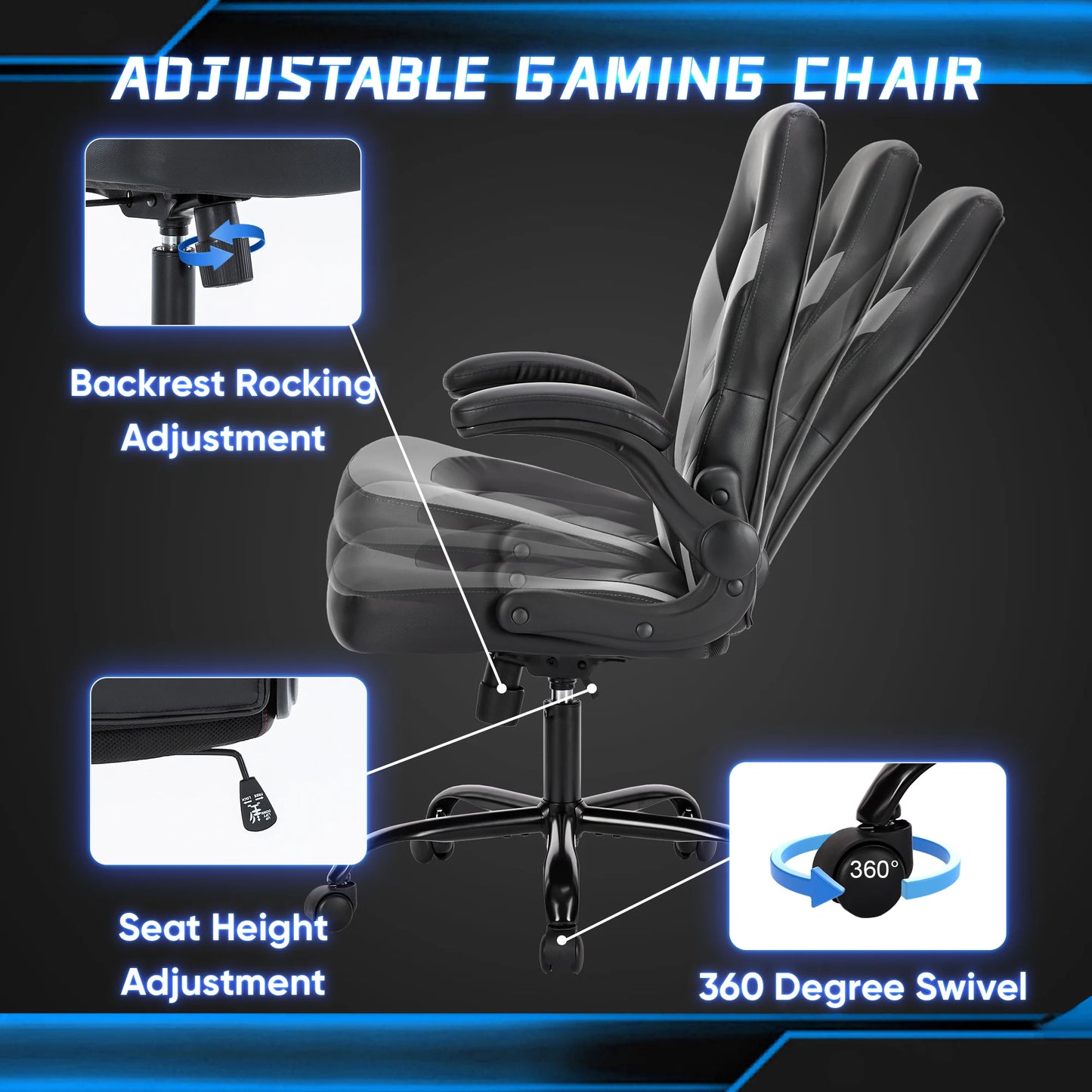 JHK Ergonomic PU Leather Racing Desk Chair With Armrests