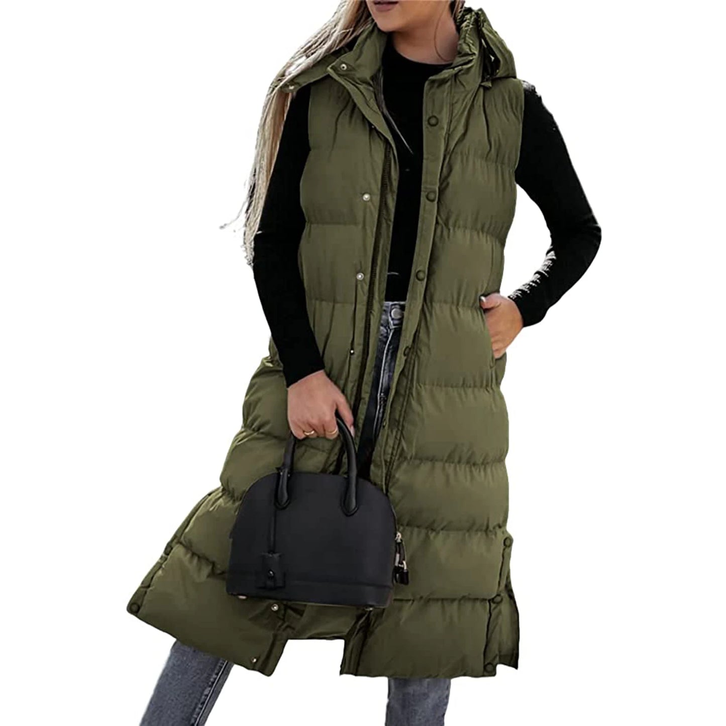 Meihuida Quilted Puffer Vest With Hood Women Winter Jacket