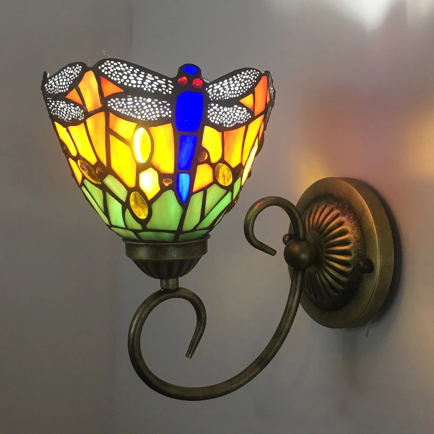 Stained Glass Dragonfly Wall Light Sconce E27 Holder