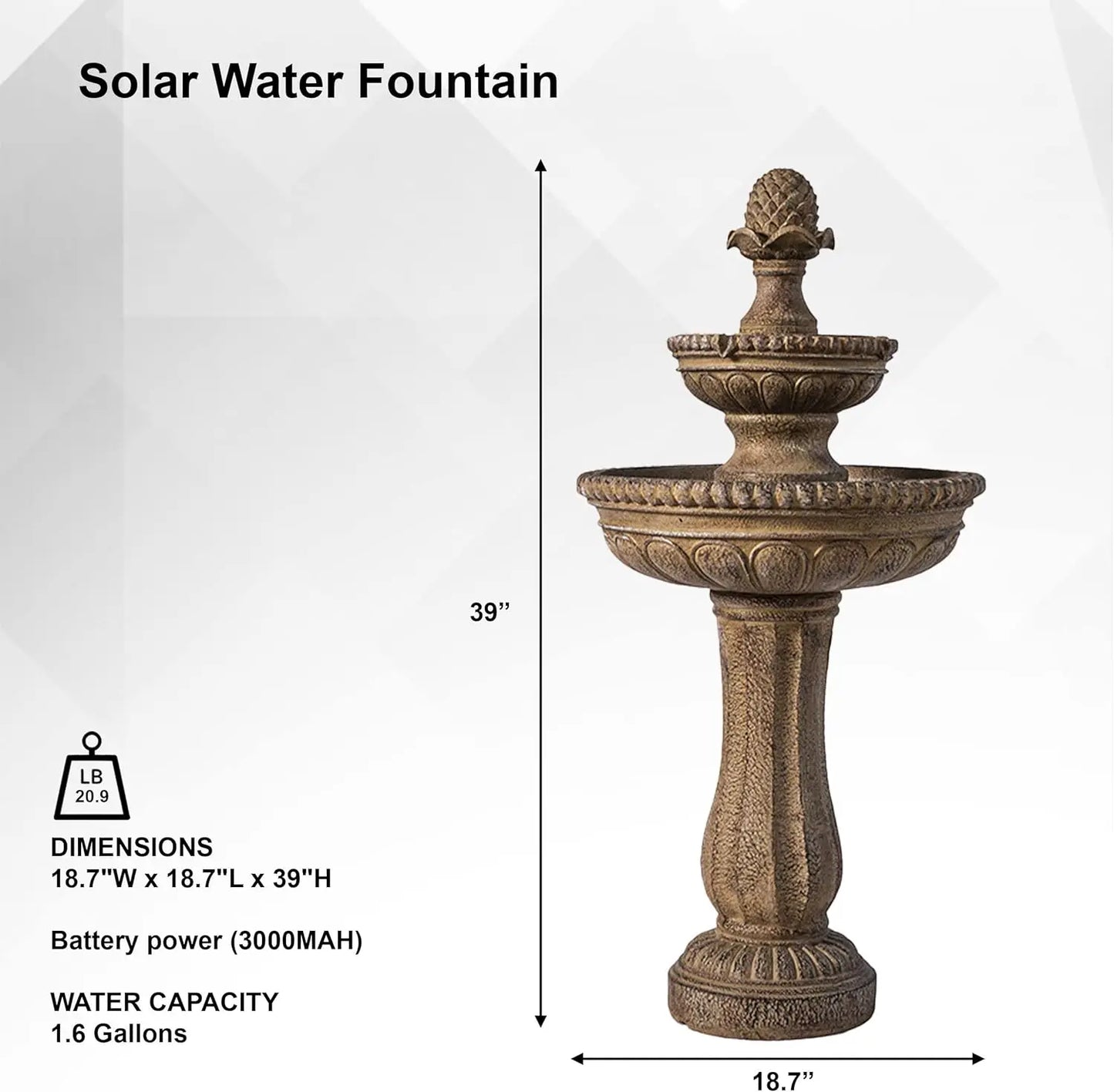 Solar Powered Two Tier Outdoor Water Fountain Sand Stone Resin