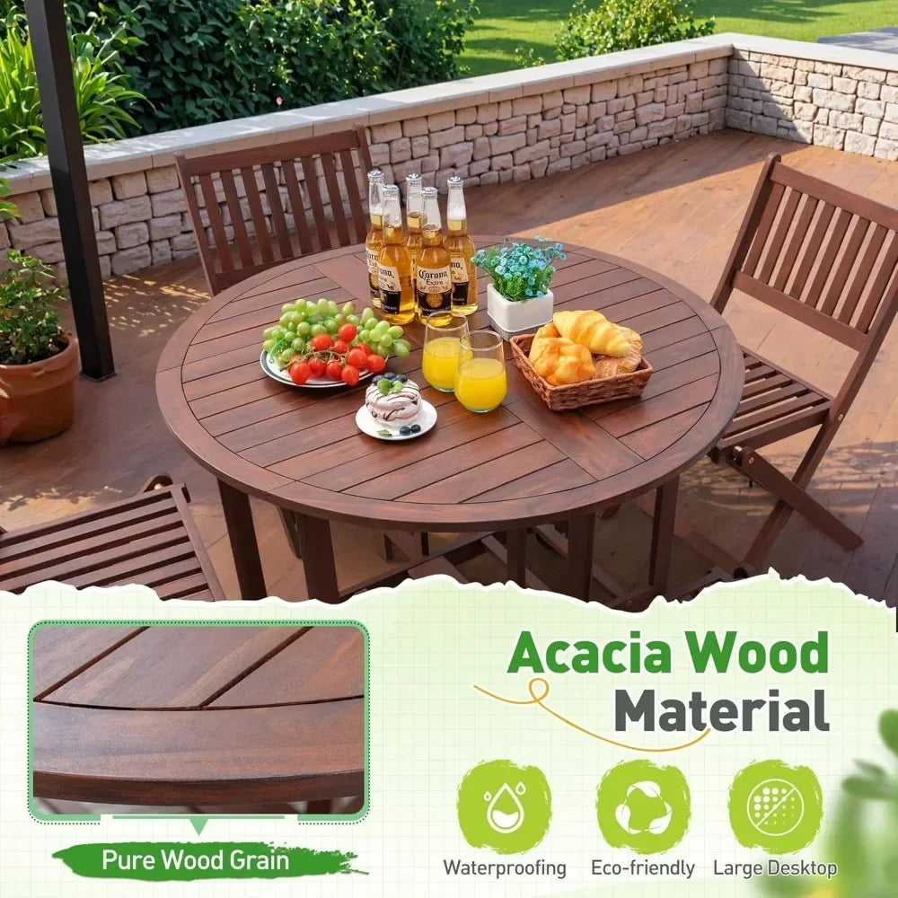 Guangbai 5 Piece Patio Dining Set All Weather Acacia Wood