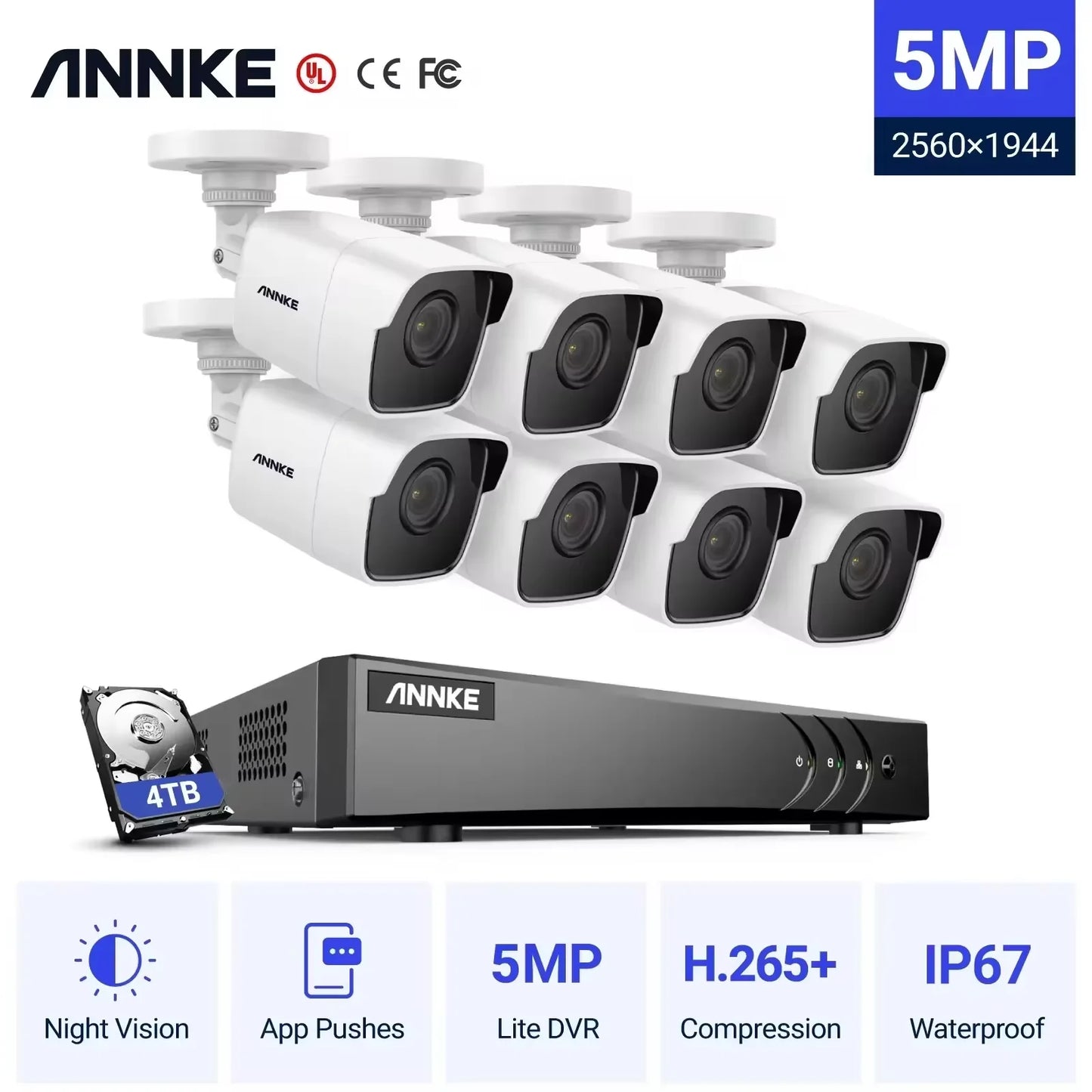 ANNKE H265 5MP Lite 8 Channel DVR CCTV Security System With 8 Outdoor Cameras