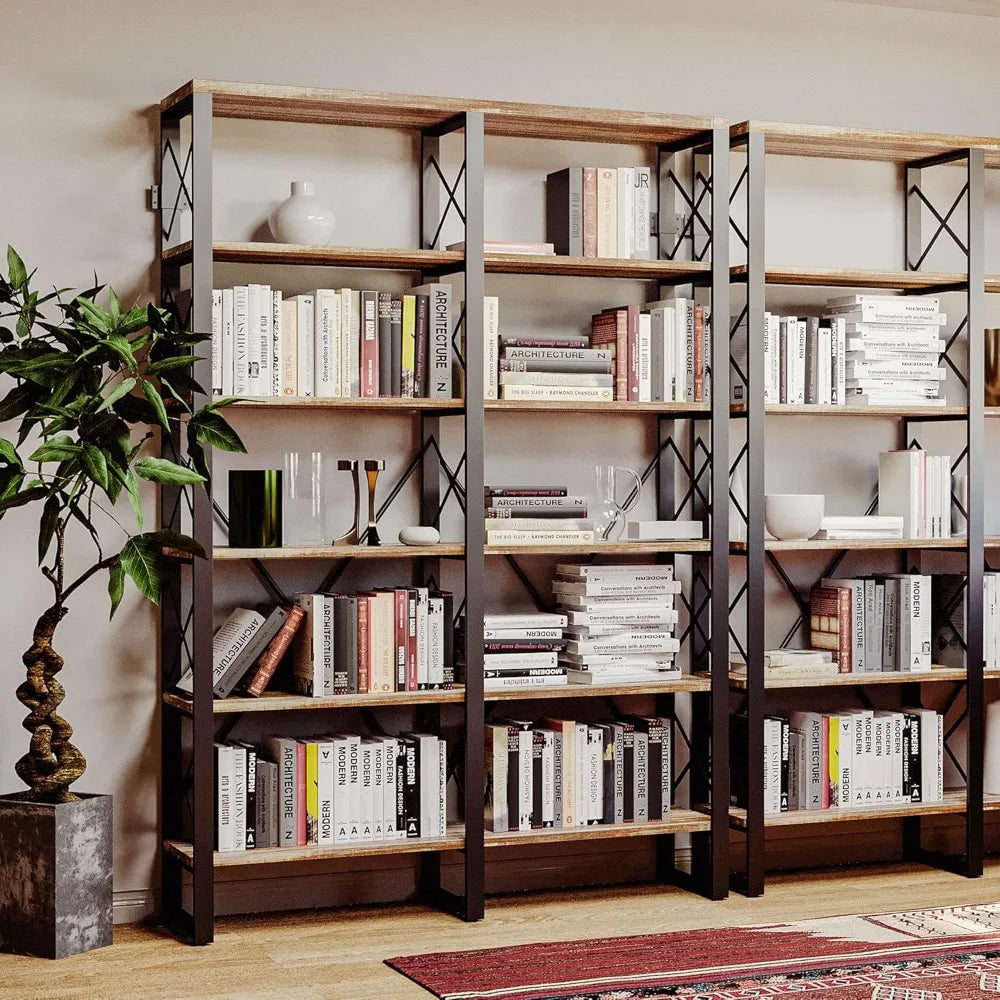 ZHUXIANG Industrial Open Bookcase Six Shelves Wall Mount