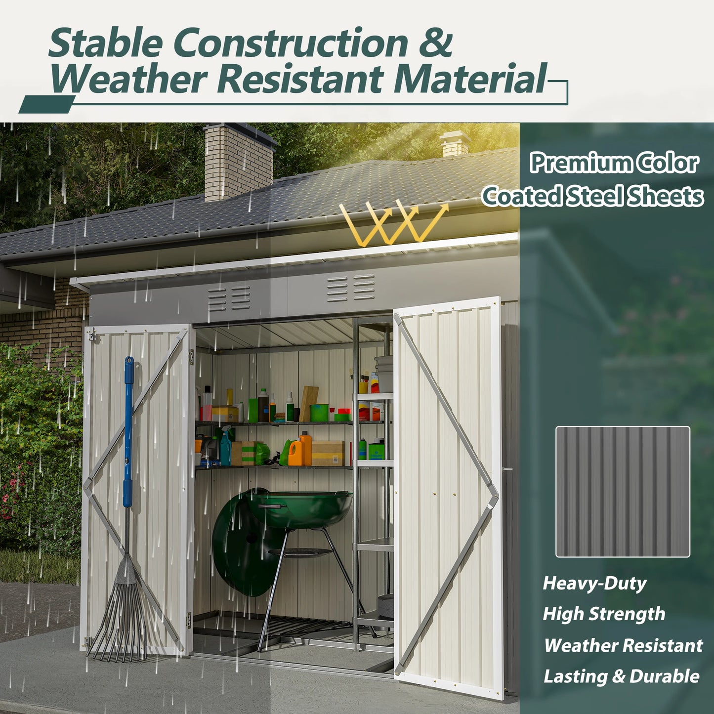 LZBEITEM Outdoor Storage Shed With Lockable Door And Vents