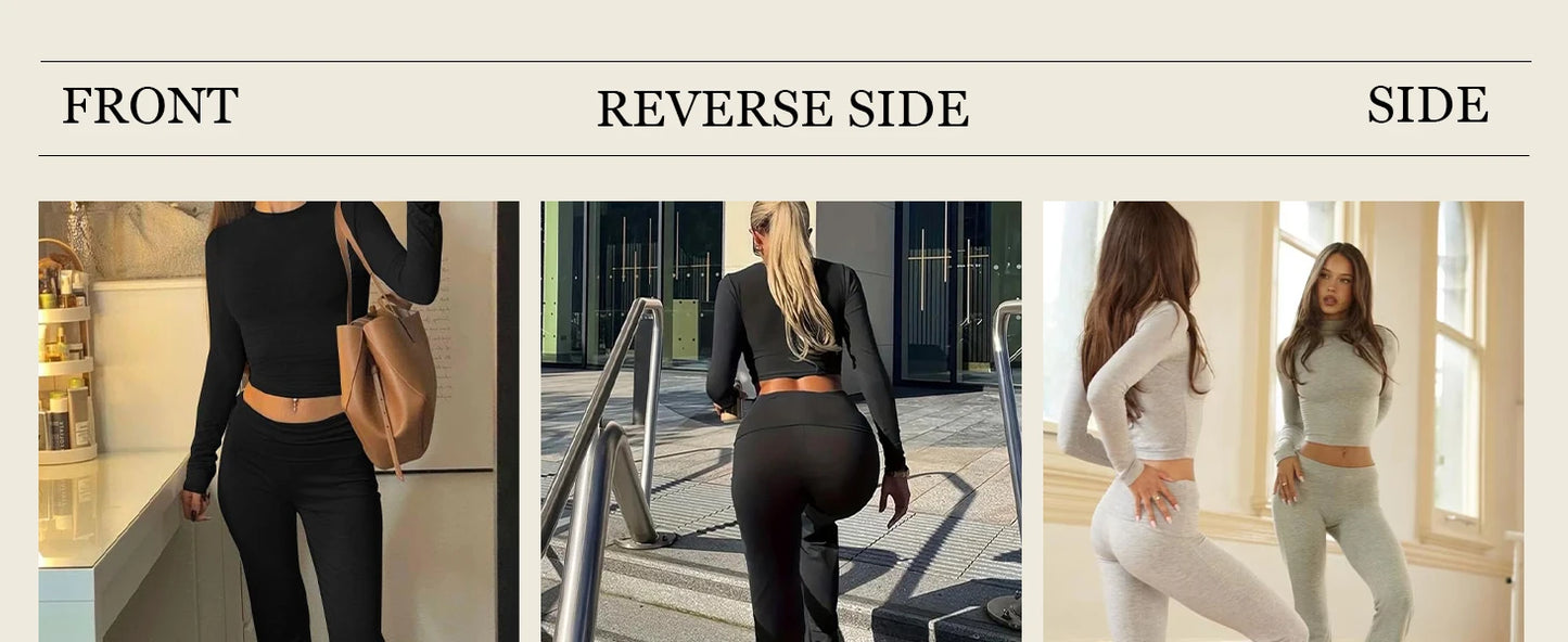 Women's Yoga Two Piece Long Sleeve Wide Leg Activewear Set