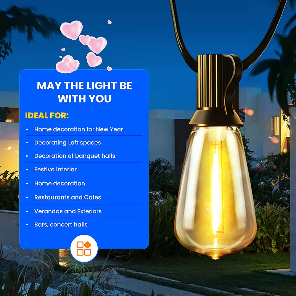 Aiopp LED Outdoor String Lights Shatterproof ST38 2200K