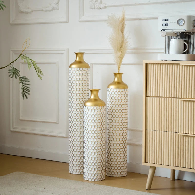 Hign-concerned Floor Metal Vase Set Of 3 Modern Decor