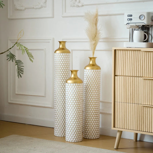 Hign-concerned Floor Metal Vase Set Of 3 Modern Decor