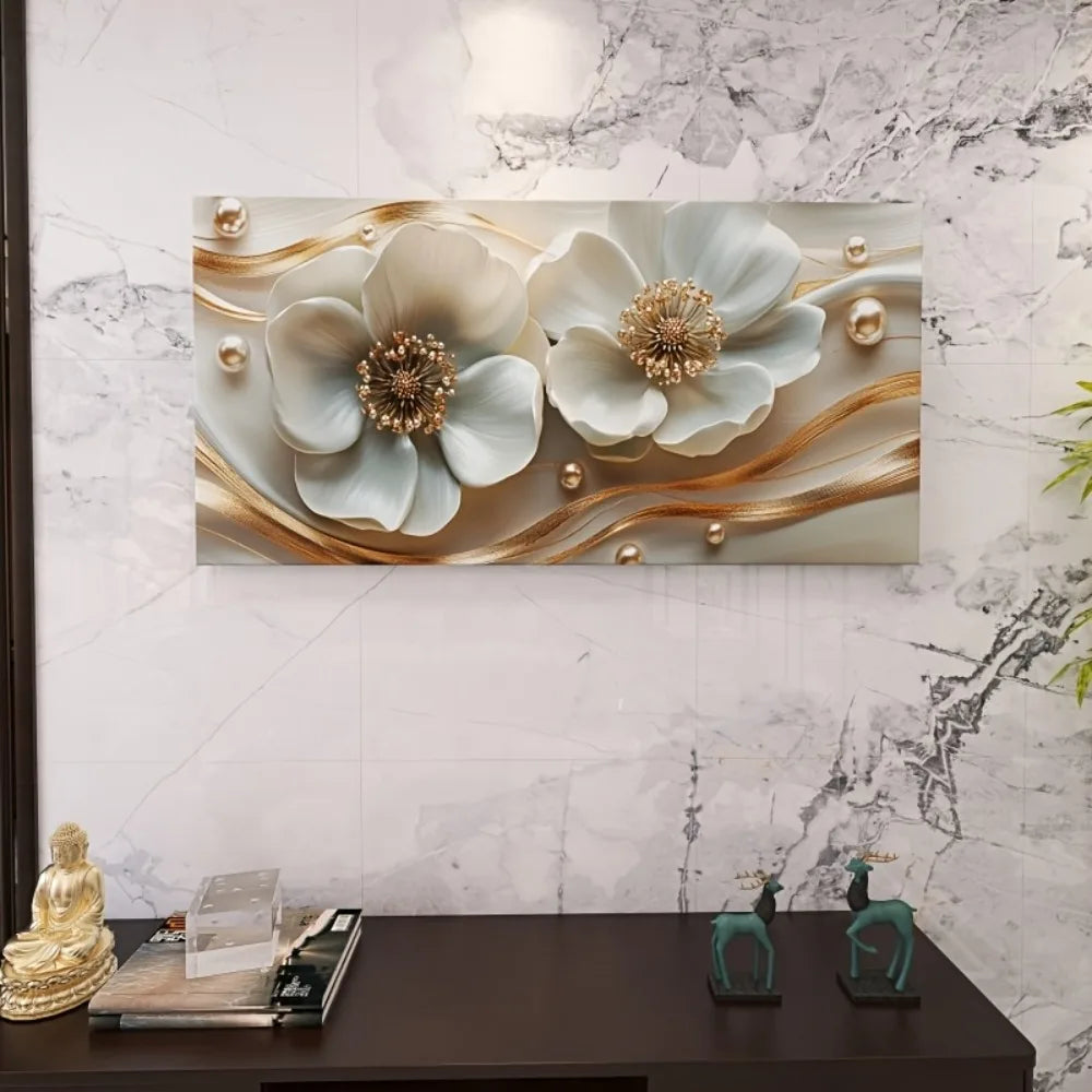 Hign-Concerned Modern Abstract Floral Canvas Wall Art Gold
