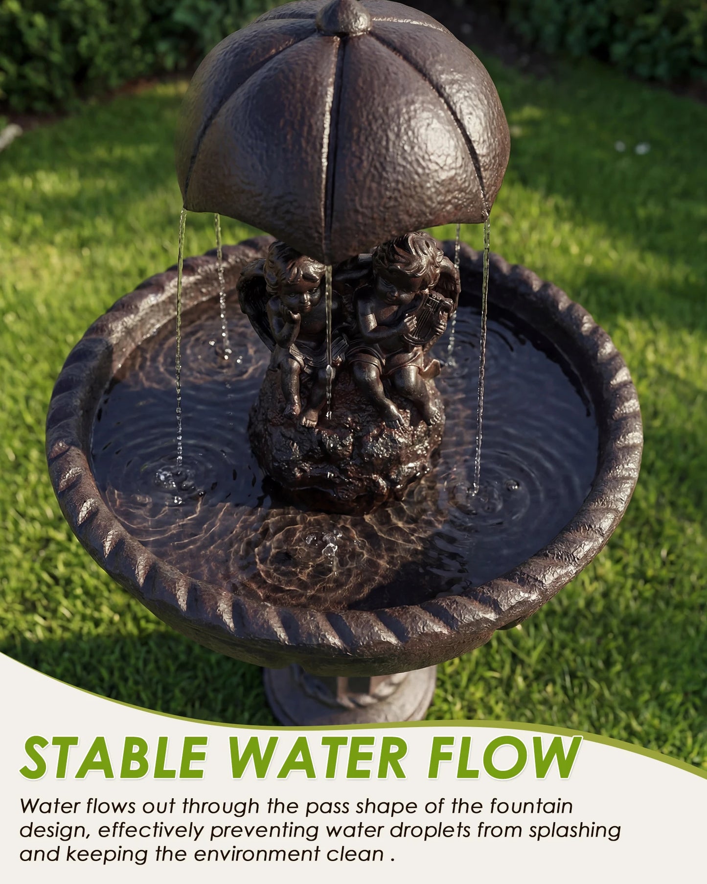 Solar Outdoor Water Fountain With Whisper Quiet Pump Cascading Waterfall