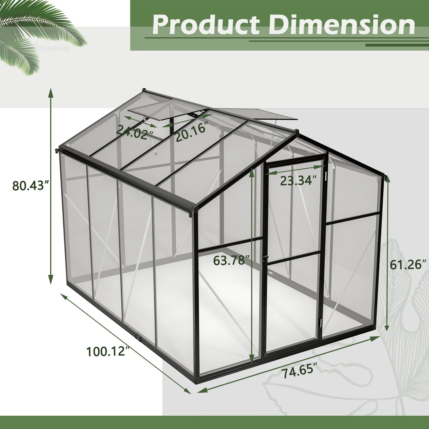 LZBEITEM Polycarbonate Greenhouse With Heavy Duty Aluminum Frame Walk-In Garden
