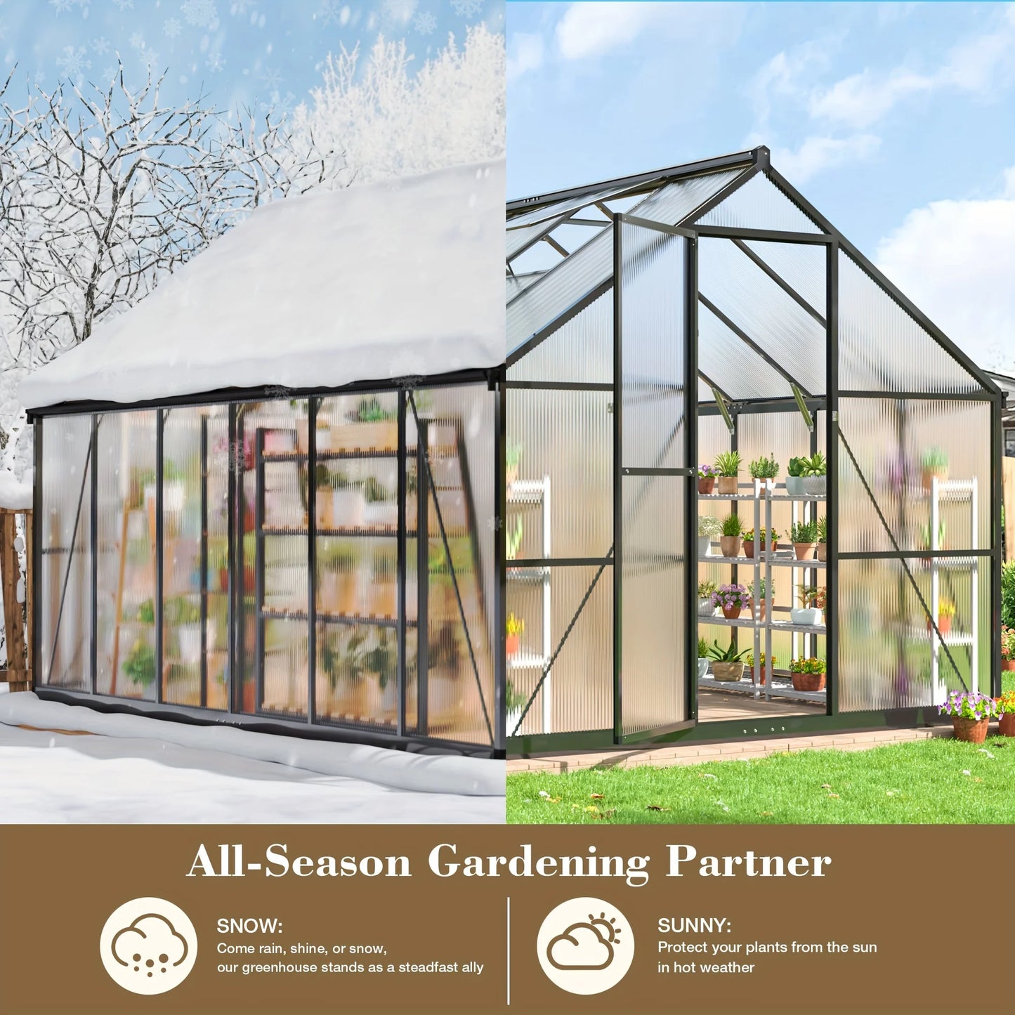 VIWAT Polycarbonate Greenhouse With Aluminum Frame