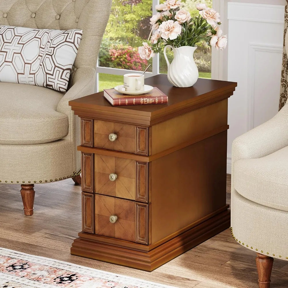 DAFIFY Vintage 3 Drawer Narrow End Table For Living Room