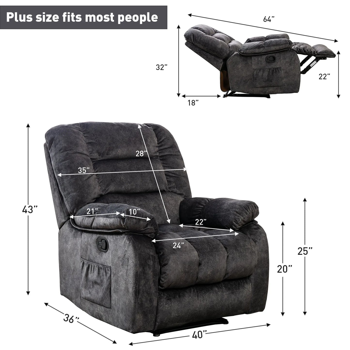 EBELLOCN 1-Piece Manual Massage Chair With Heating And Storage Bag