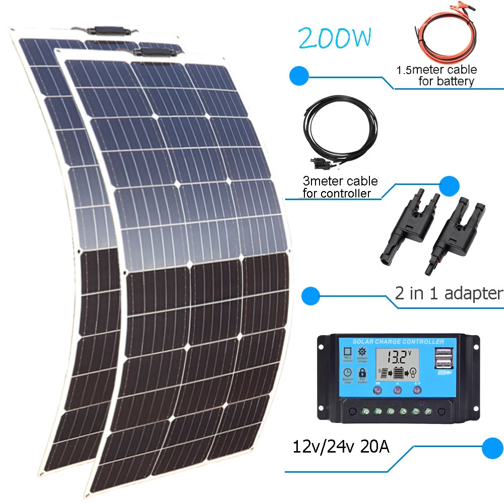 Xinpuguang Solar Panel Kit 12V 100W 200W Flexible 24V