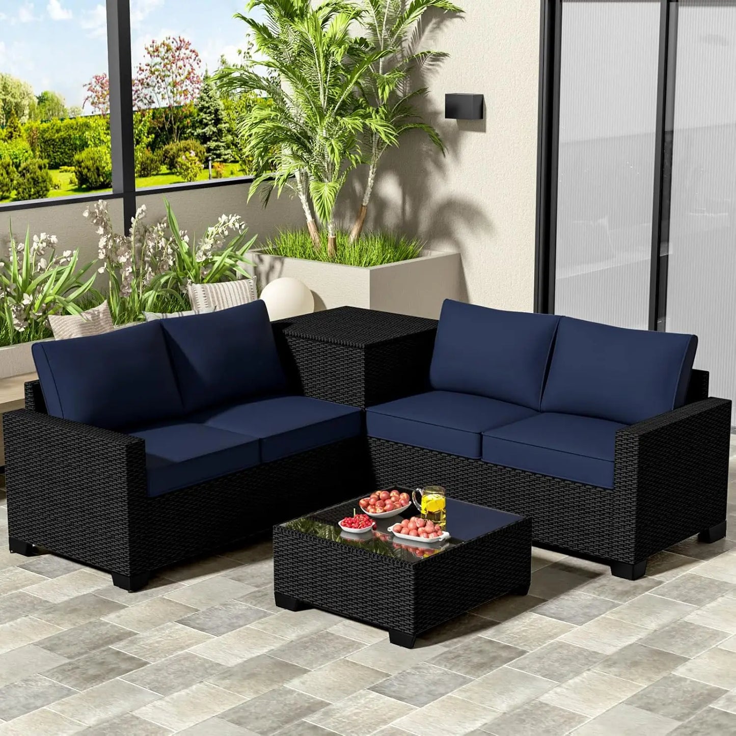 ANGDUO Outdoor Patio Furniture Set With Sectional Sofa
