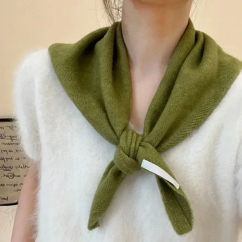 Xizou British Korean Style Wool Knitted Triangular Scarf