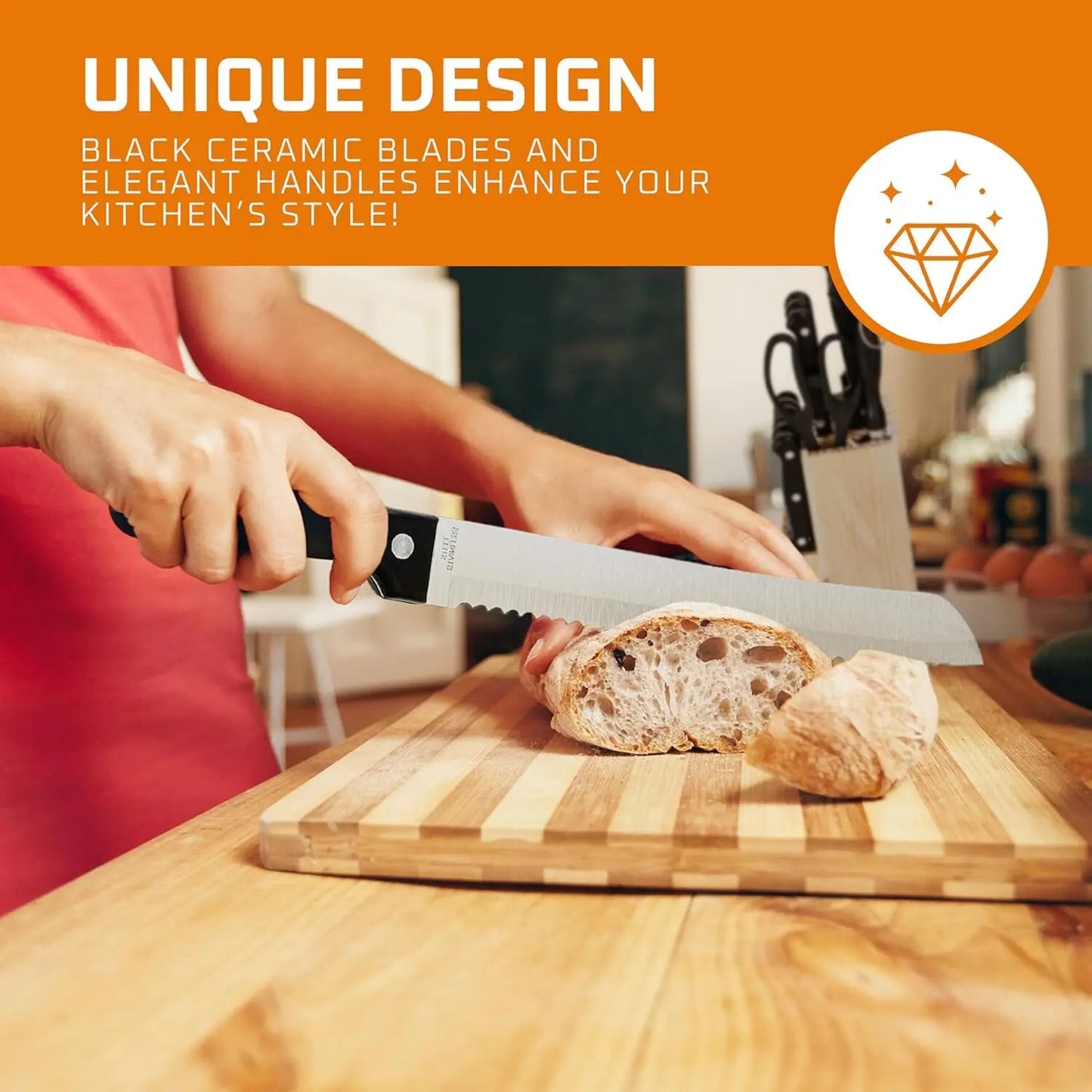 ZENG Kitchen Knife Set 15pcs With Solid Wood Holder