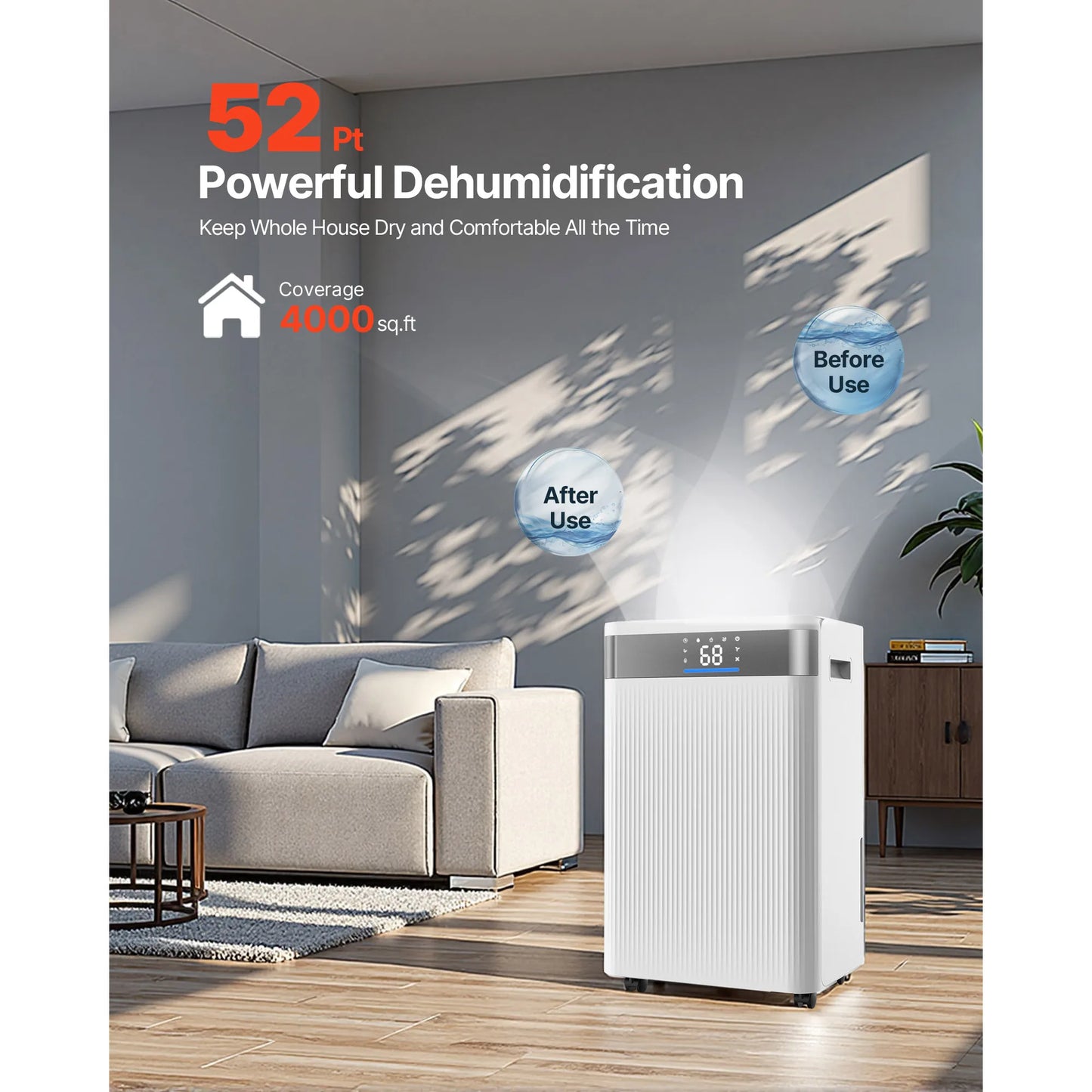 SucceBuy 52 Pint Dehumidifier For Home Basement Smart Humidity Control