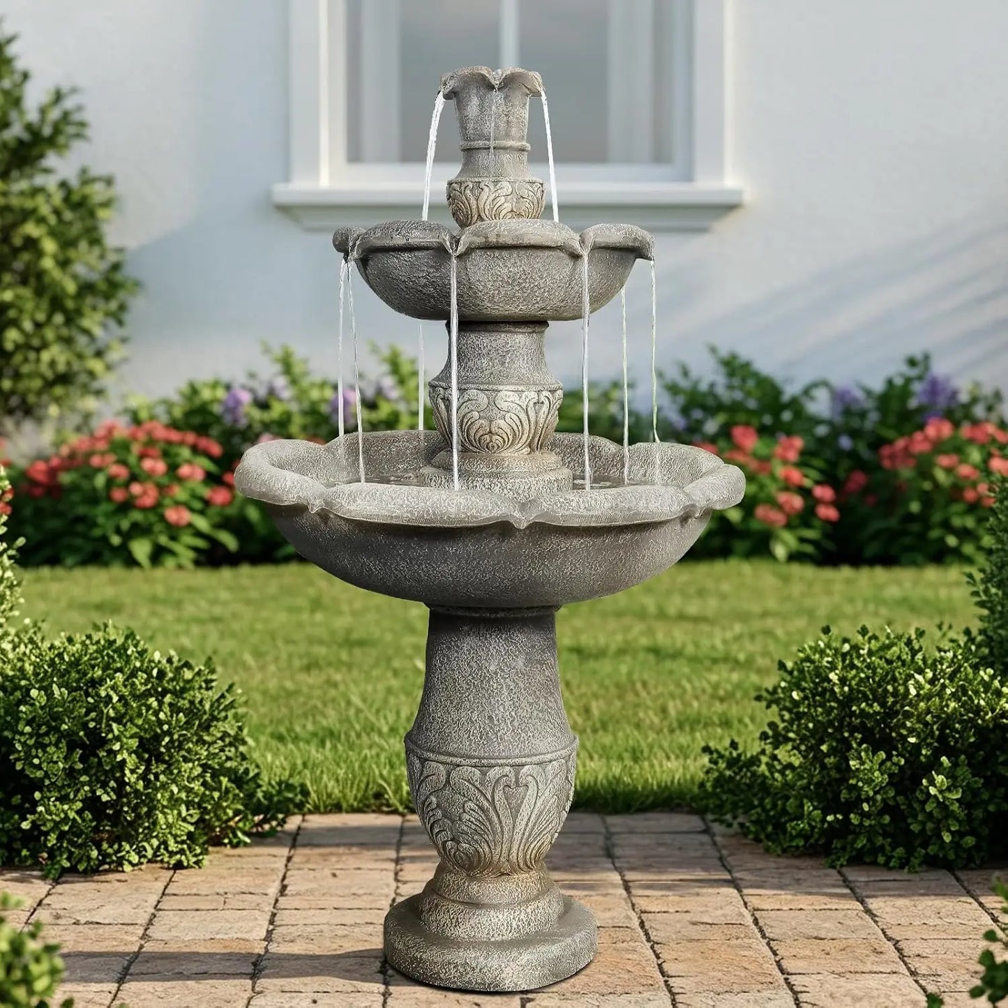 Outdoor Water Fountain 3 Tier Cascading Fiber Reinforced Concrete
