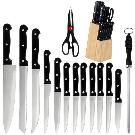 ZENG Kitchen Knife Set 15pcs With Solid Wood Holder