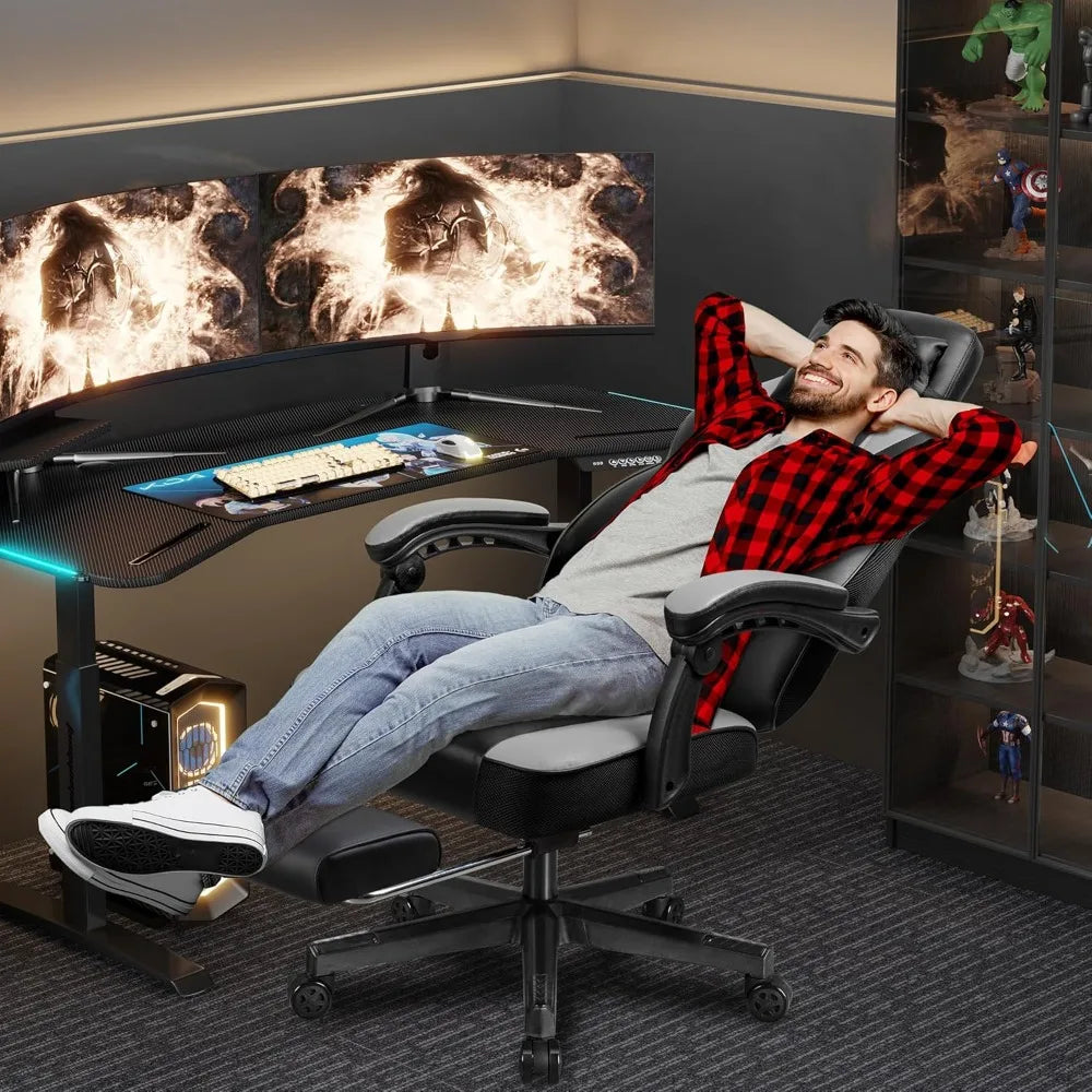 Gaming Chair With Footrest And Massage Lumbar Support