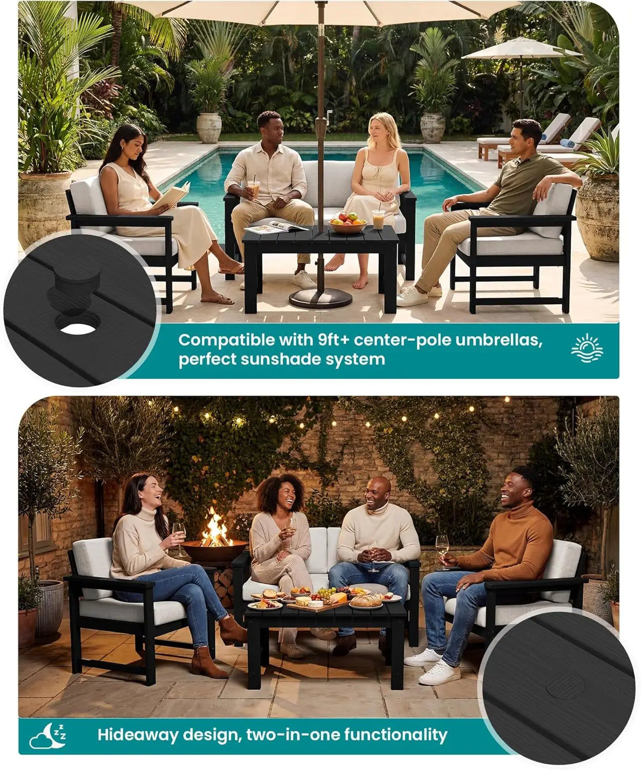 HDPE Outdoor Loveseat Sofa All Weather Cushions Patio