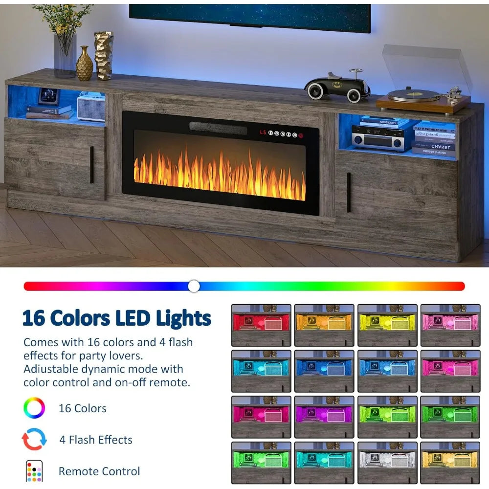 PUKAMI Fireplace TV Stand With Electric Fireplace And LED Lights