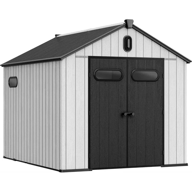 Outdoor Resin Storage Shed With Windows, Vents, Lockable Entrance