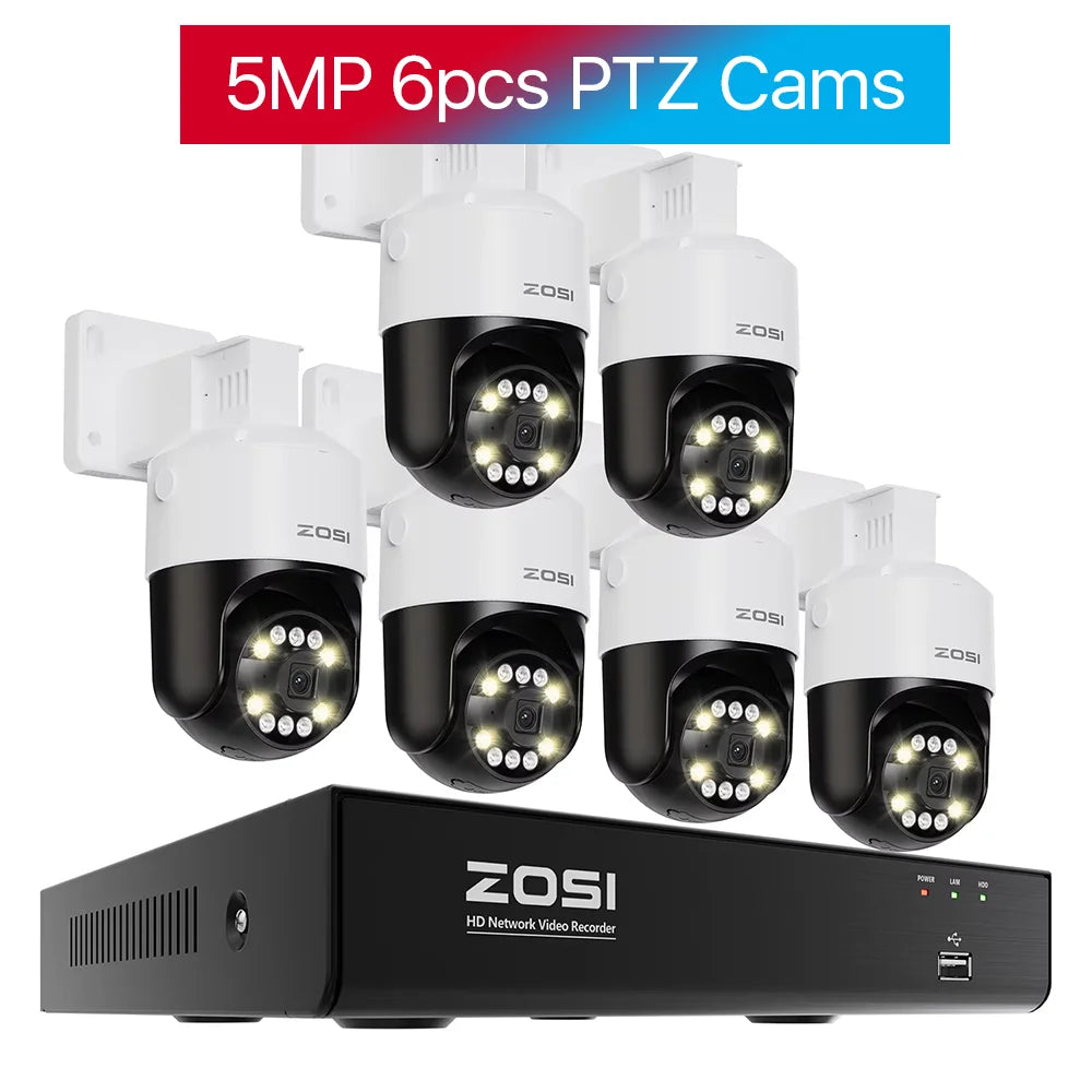 ZOSI 8CH 5MP PTZ IP Camera System POE NVR Kit Outdoor