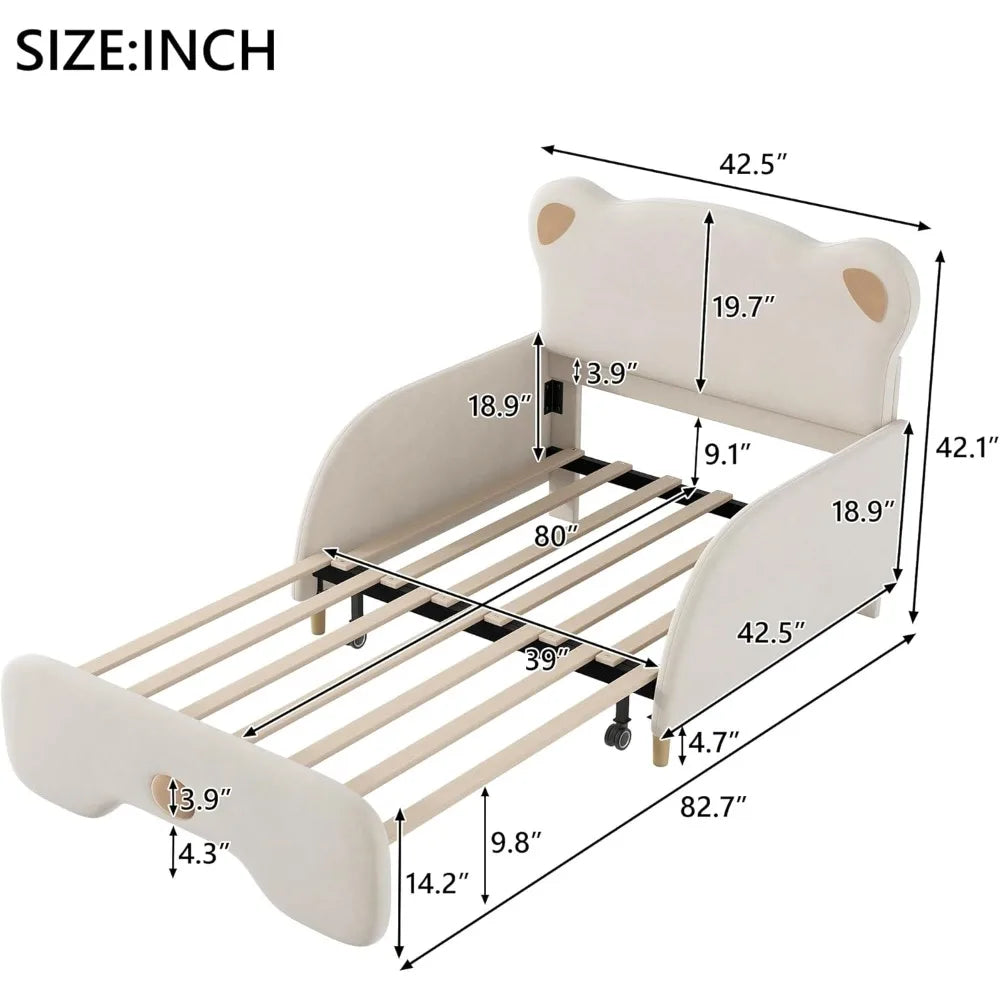 EAJNFAJK Extendable Daybed Sofa Bed With Bear Headboard