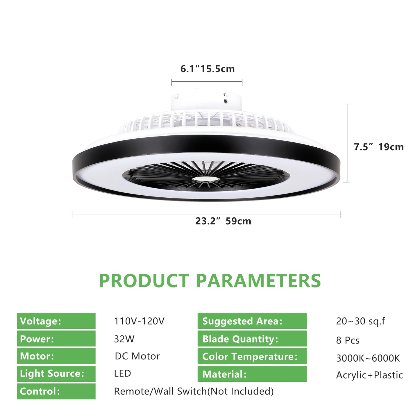 ARLGSITE Smart Ceiling Fan with LED RGB Dimmable Remote App