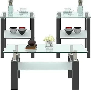 Tempered Glass Coffee Table Set Of 3 Metal Frame Tables