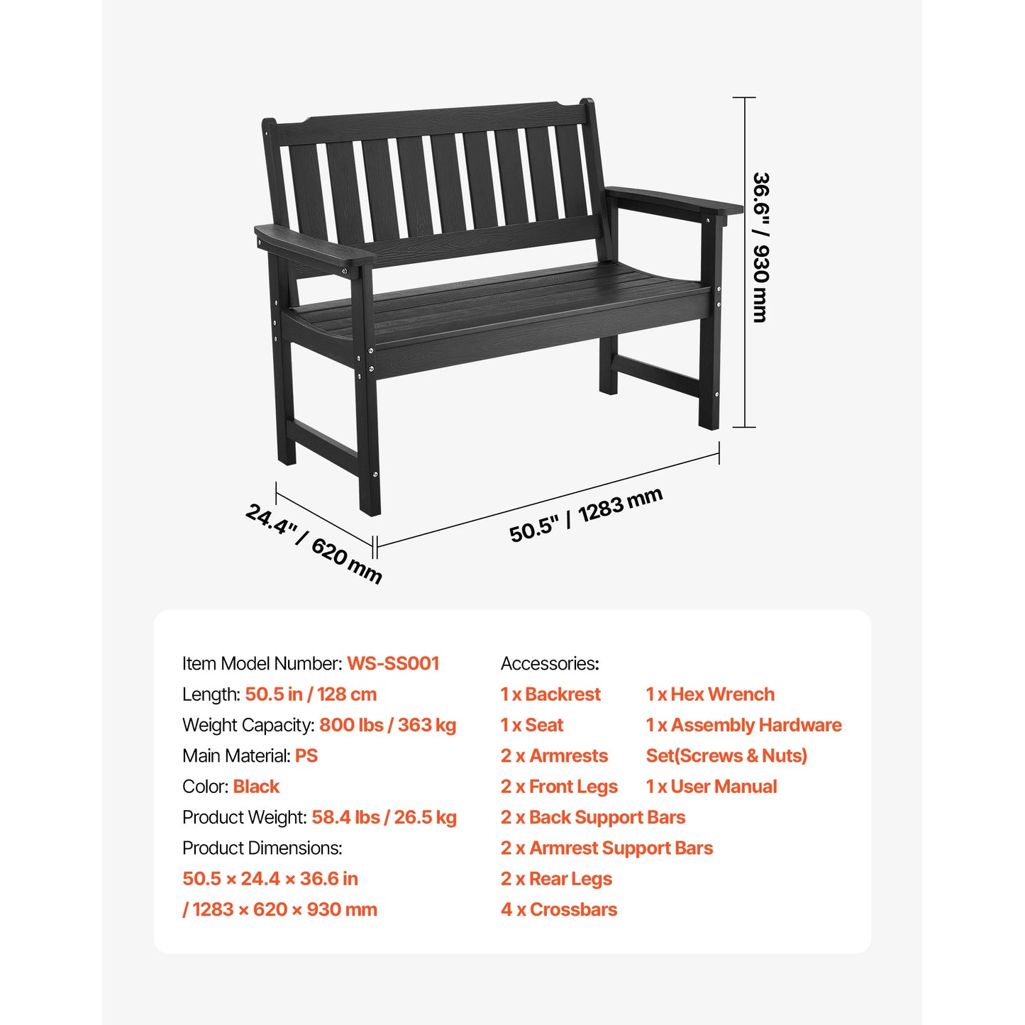 SucceBuy Outdoor Wooden Metal Garden Bench Load Capacity 480 Lb