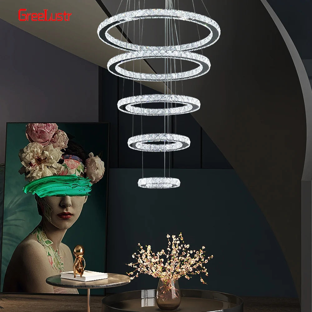 GreeLustr Modern Crystal Chrome Led Pendant Light Chandelier