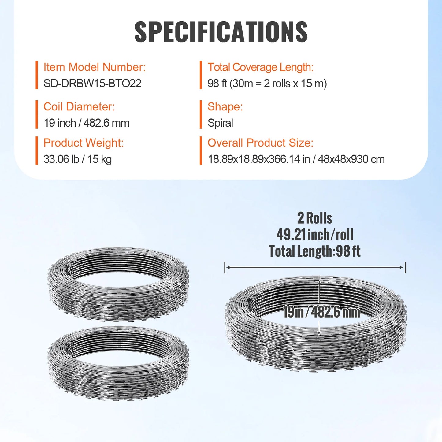 VEVOR Razor Wire Barbed Fence Fencing Double Spiral Galvanized Roll