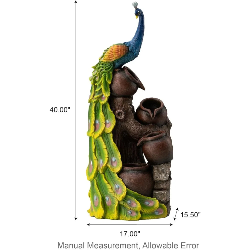 Glitzhome Peacock Water Fountain Statue With LED Light