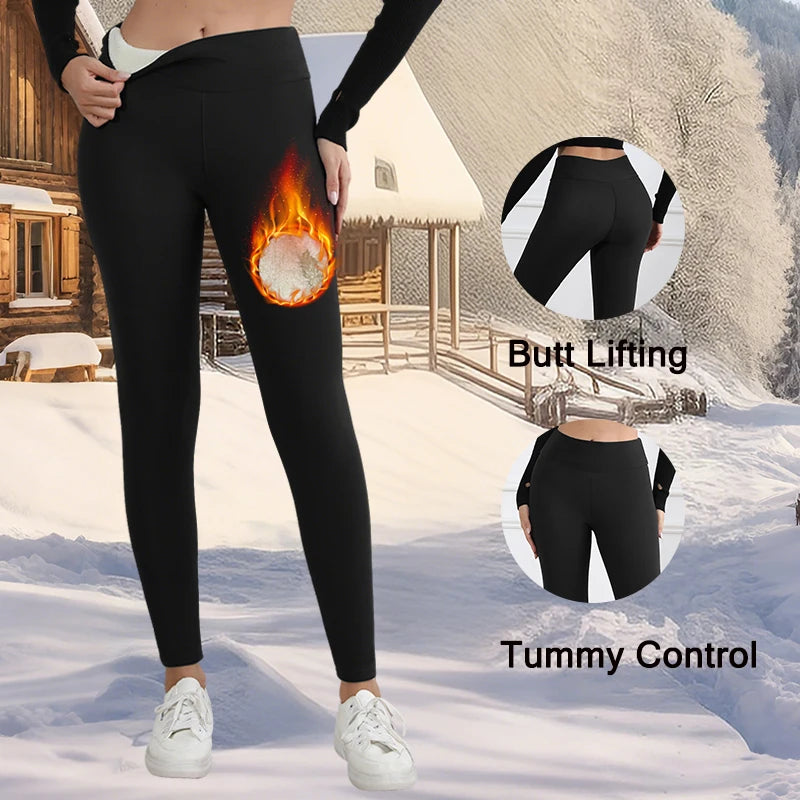 Women Thick Fleece Leggings High Waist Ankle Length Solid