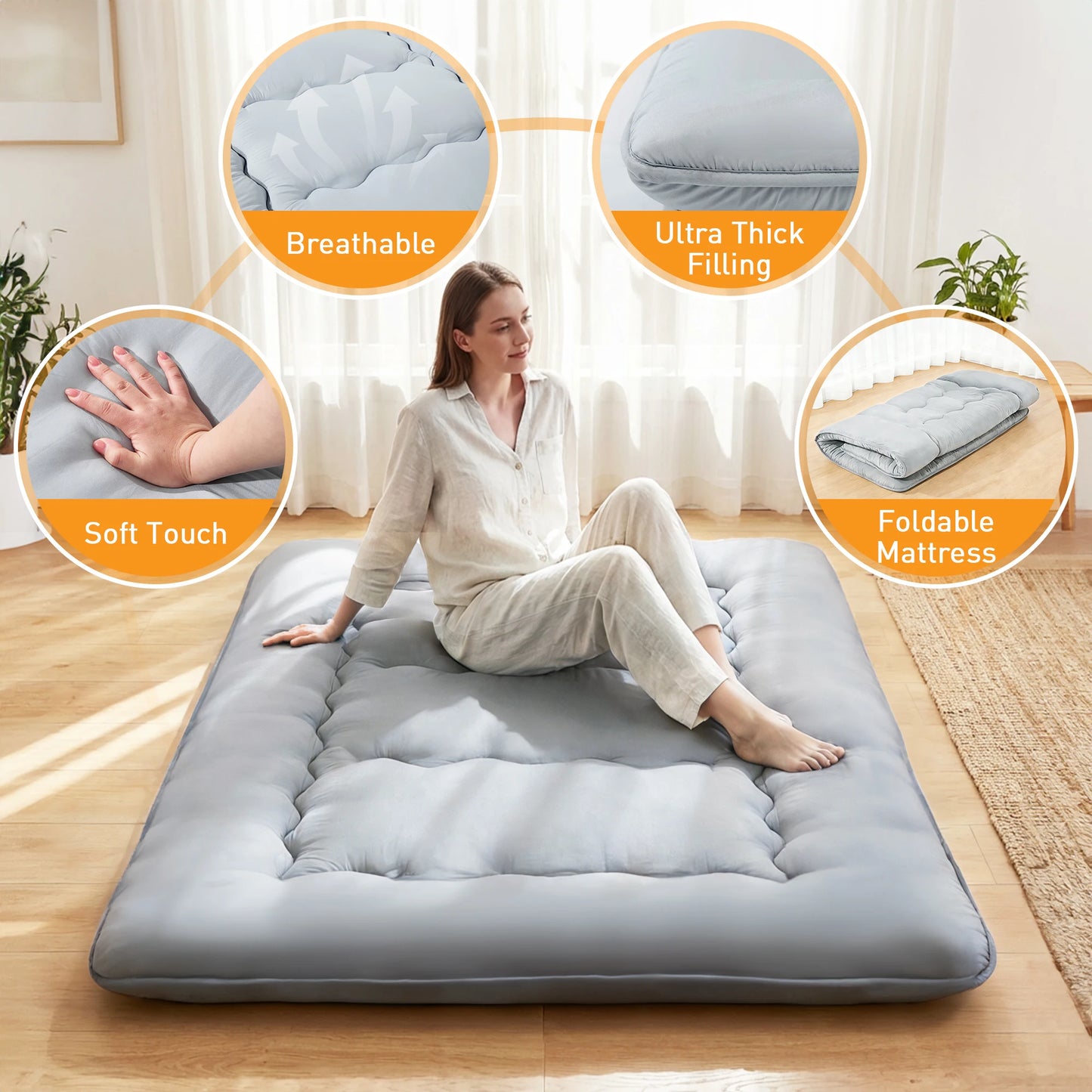 JHK Foldable Soft Bed Mattress Portable Topper For Home Use