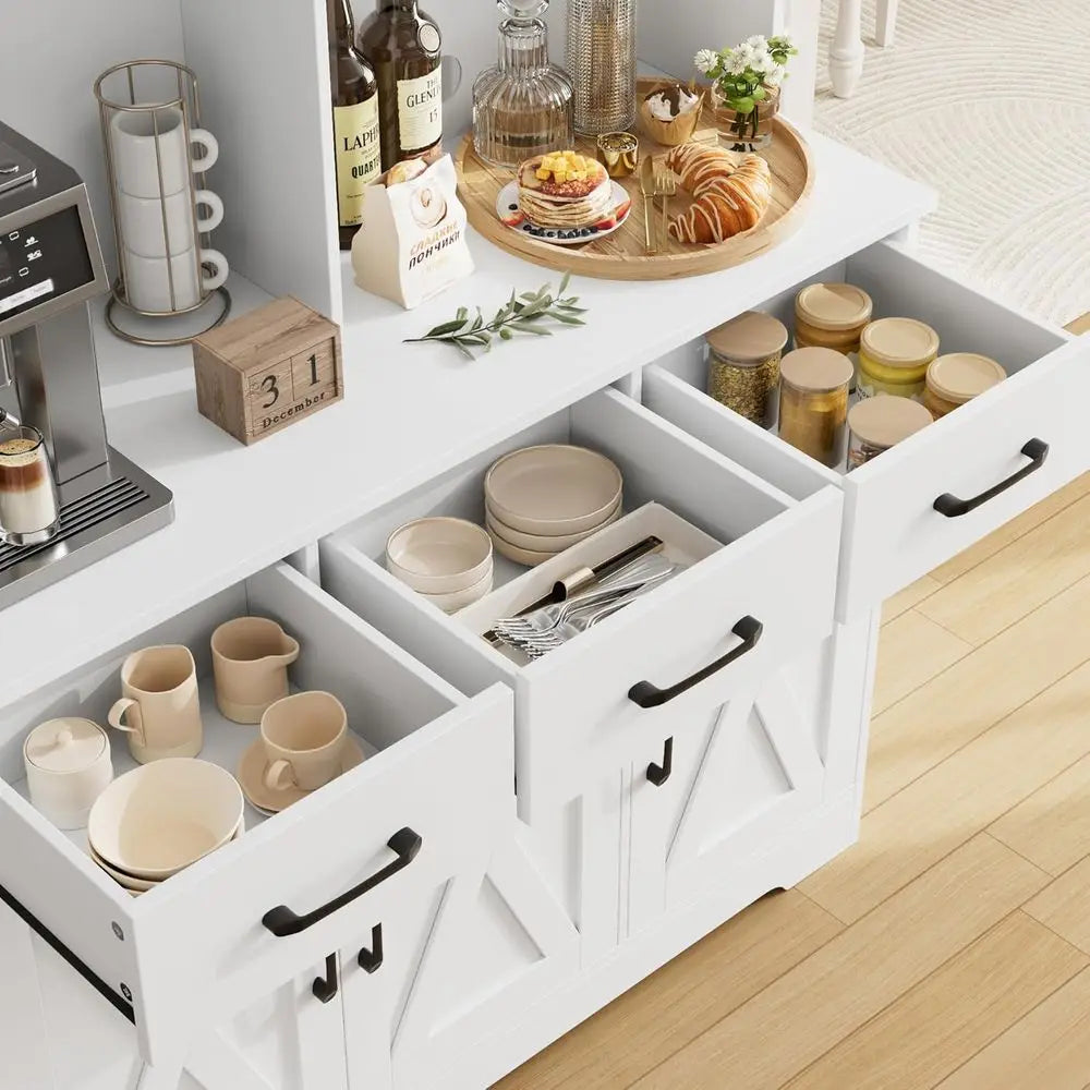 LISM Buffet Cabinet With Hutch And Bar Station For Liquor