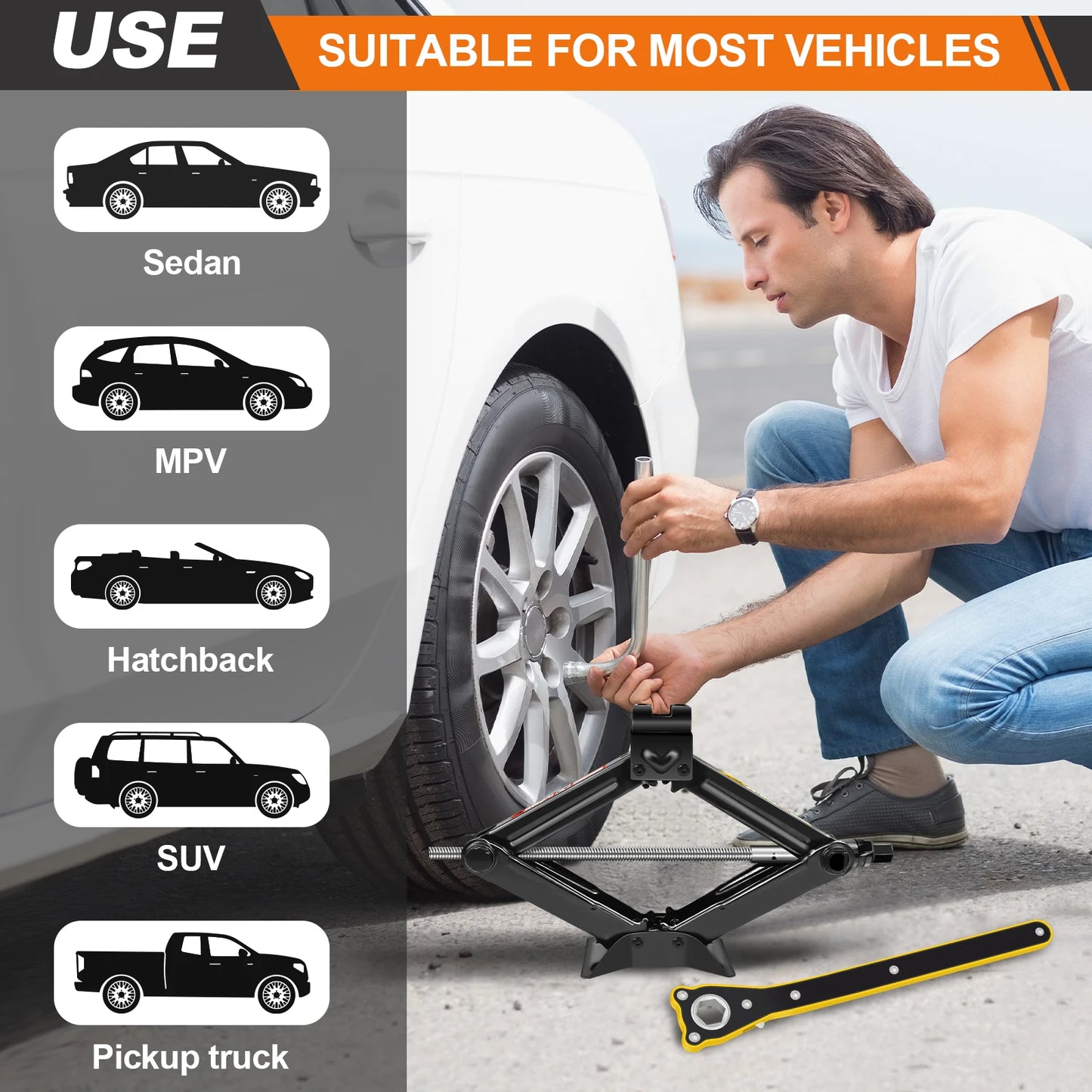 DayPlus Scissor Jack 2 Ton Lifting Tool With Lug Wrench