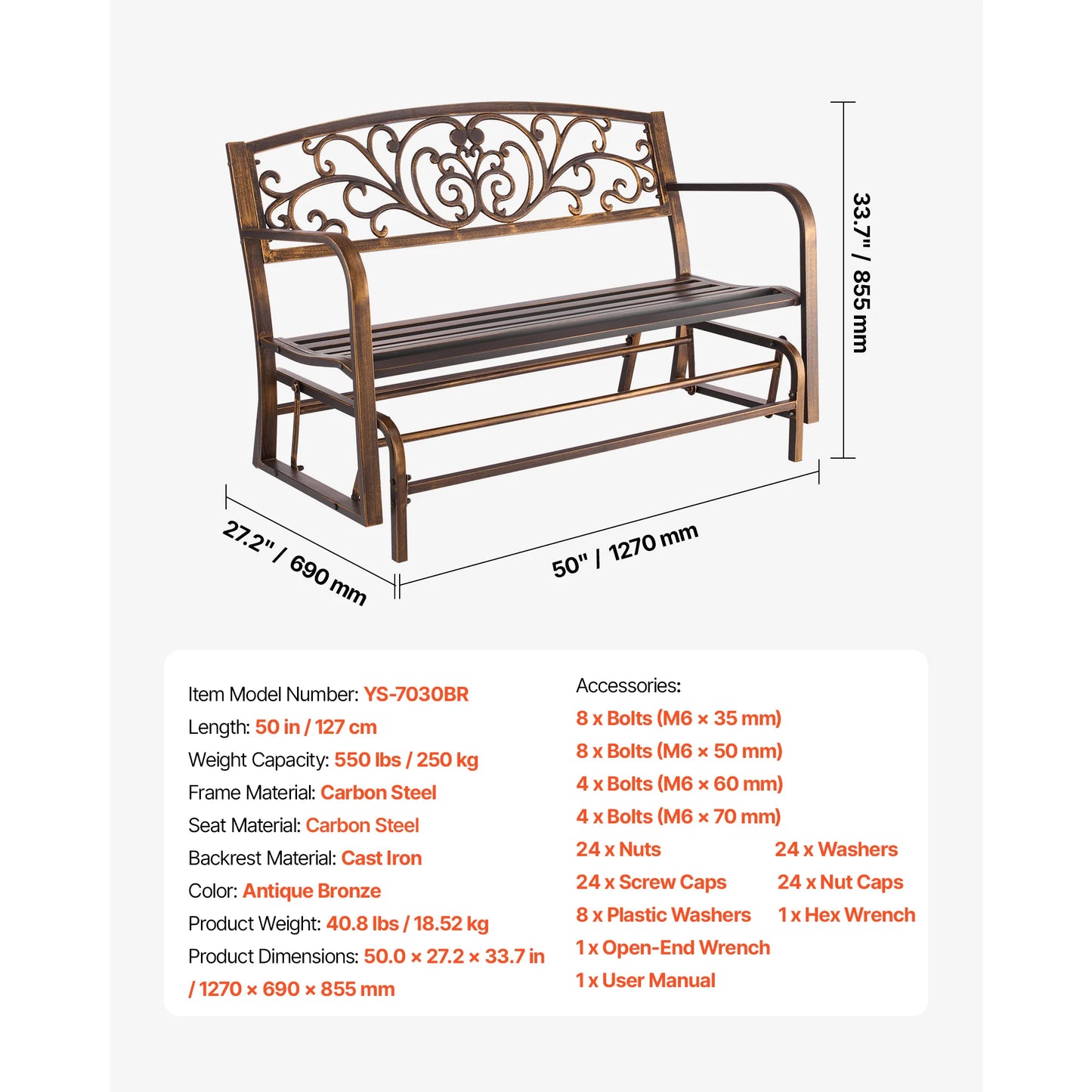 SucceBuy Outdoor Wooden Metal Garden Bench Load Capacity 480 Lb